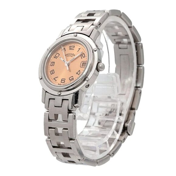 HERMES Clipper CL4 210 Date Pink Dial Quarts Ladies Watch 90268292 - Picture 1 of 11